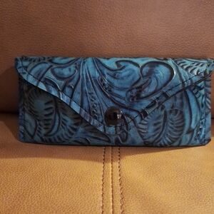 Elegant Blue Embossed Clutch